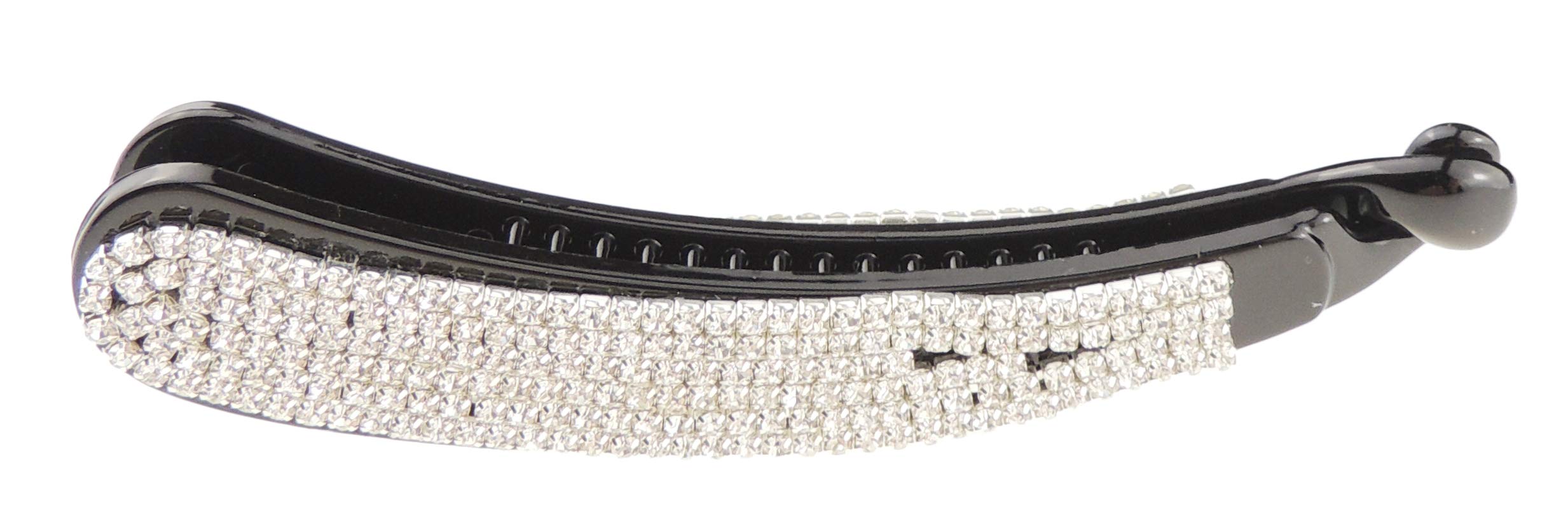 Sparkly Womens Girls Crystal Rhinestone Diamante Bridal Wedding Guest Christmas Party Bridesmaid Birthday Hair Accessories Banana Styling Ponytail Hair Barrette Grip Claw Clamp Long Round End (Black)