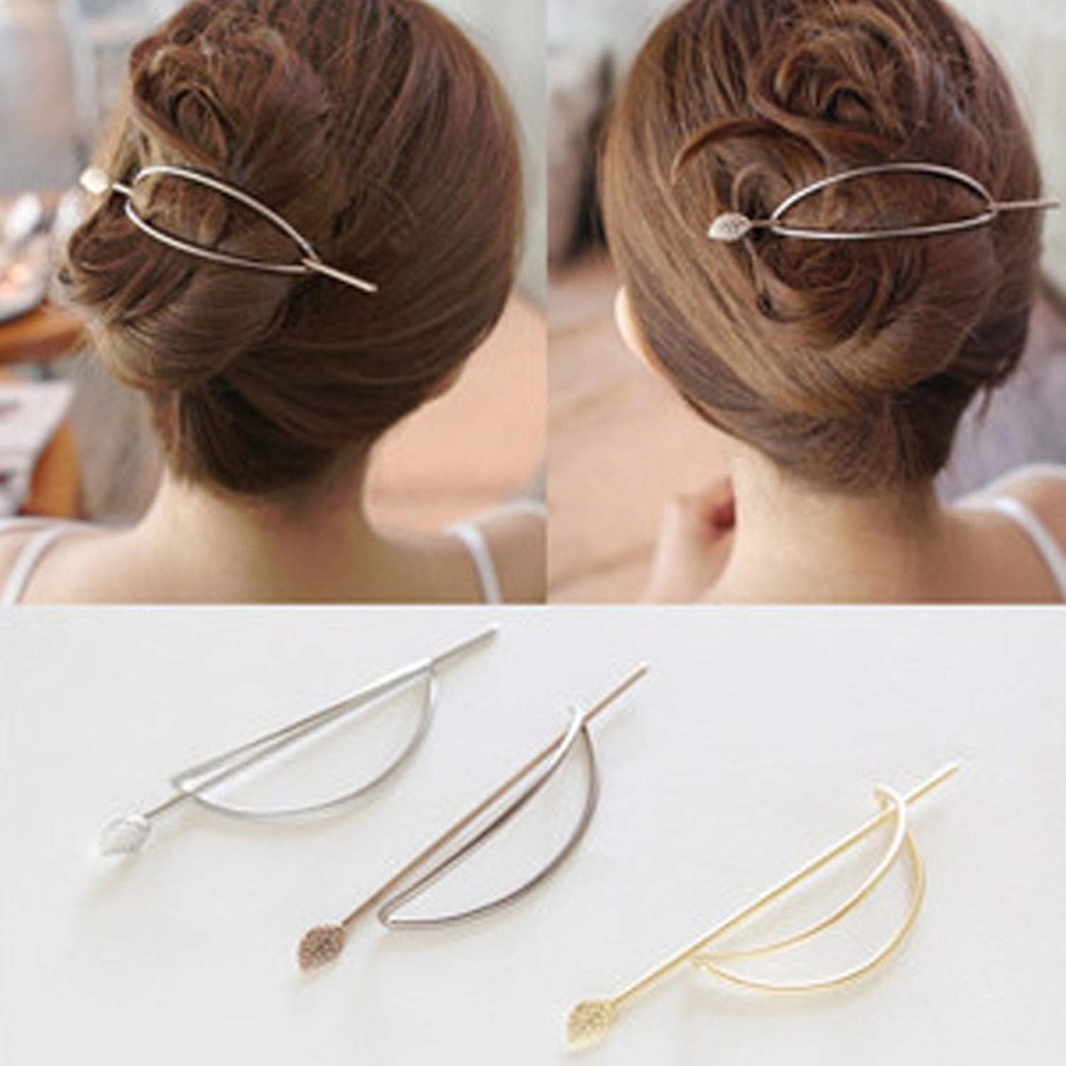 Amazon Com Hair Pins Simple Elliptical Openwork Leaves Gold