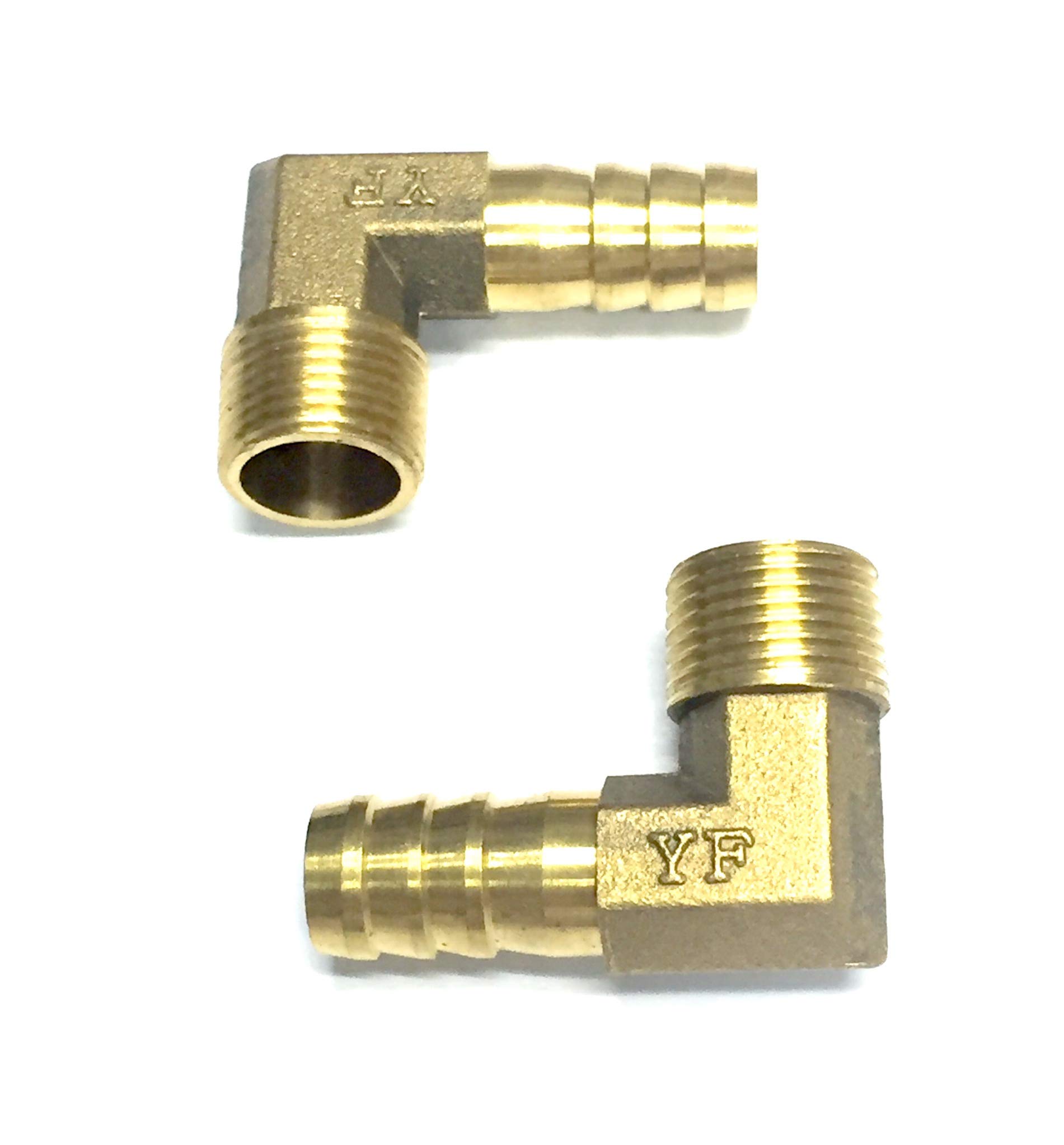 VEDA 2pecs 90 Degree Elbow 10mm to 3/8" BSP Thread Solid Brass Hose Tail Connector Barbed to BSP Male Thread. Pond/Pool/Hose Pipe Adapters