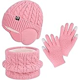 ZOORON Kids Winter Hat Gloves Scarf Set,Girls Boys Toddler Beanie with Earflaps Neck Warmer Gaiter Mittens Fleece Lined Set