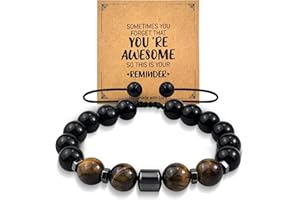 MUIIGOOD Natural Stone Bracelets for Men, 10MM Tiger Eye Mens Handmade Beads Triple Protection Bracelets with