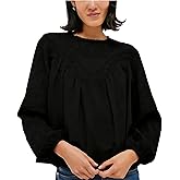 Meyhad Women's Long Sleeve Lace Blouses Crew Neck Embroidered Mesh Lace Shirt Flowy Patchwork Babydoll Tops