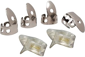 National Guitar Picks - Finger Picks for Acoustic Guitar - Banjo Picks - Finger Picks & Thumb Pick Set - Fingers & Thumbs - Large - Stainless Steel & Celluloid - 6 Picks