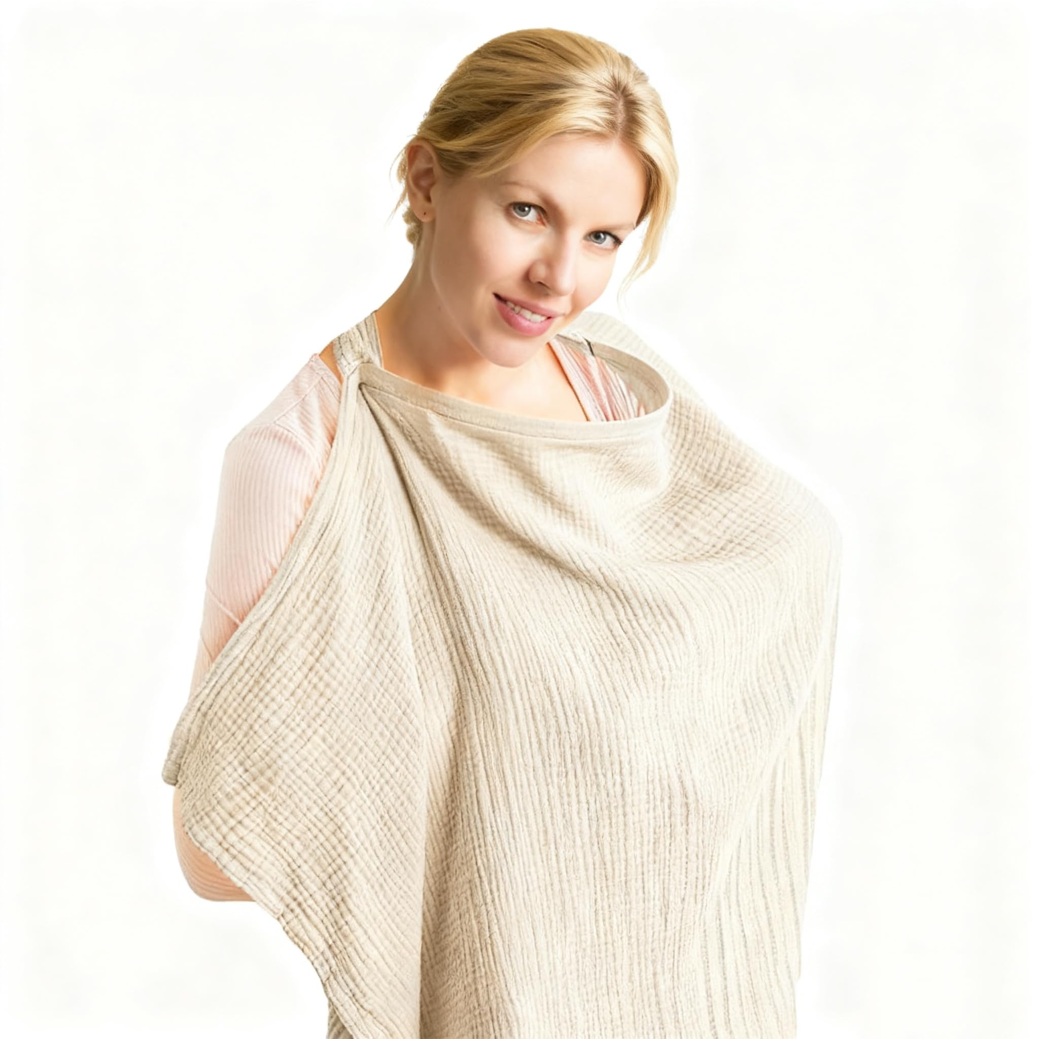 Voarge Nursing Cover for Babies, Muslin Nursing Cover, Breastfeeding Cover for On the Go Nursing Scarf Nursing Apron, Nursing Cover Cotton, Nursing Cover for Breastfeeding (Beige)