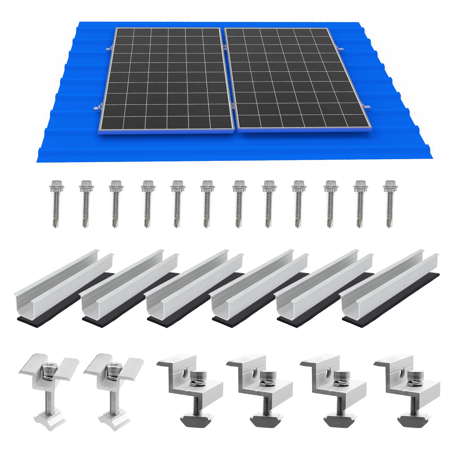 Photo 1 of Solar Panel Mounting Brackets, Roof Mount Kit, Rails and Clamps Included for Thickness 1.18”-1.38”,2pcs in A Row Assembly on Tin, Flat and Sheet Rooftop, Aluminum Alloy