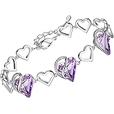 Leafael Infinity Love Heart Link Bracelets, Birthstone or Healing Stone Crystal Bracelet for Women, Silver Tone Jewelry Gifts for Her, 7-inch Chain and 2-inch Extender