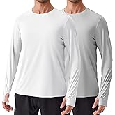 PINSPARK 2 Pack Men's Rash Guard Shirts with Thumb Holes Lightweight UPF 50+ Long Sleeve Sun Shirt Quick Dry Swimming Shirts