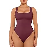 FeelinGirl Bodysuits for Women Seamless Square Neck Tummy Control Compression Thong Shapewear Bodysuit Tank Tops Bodysuit