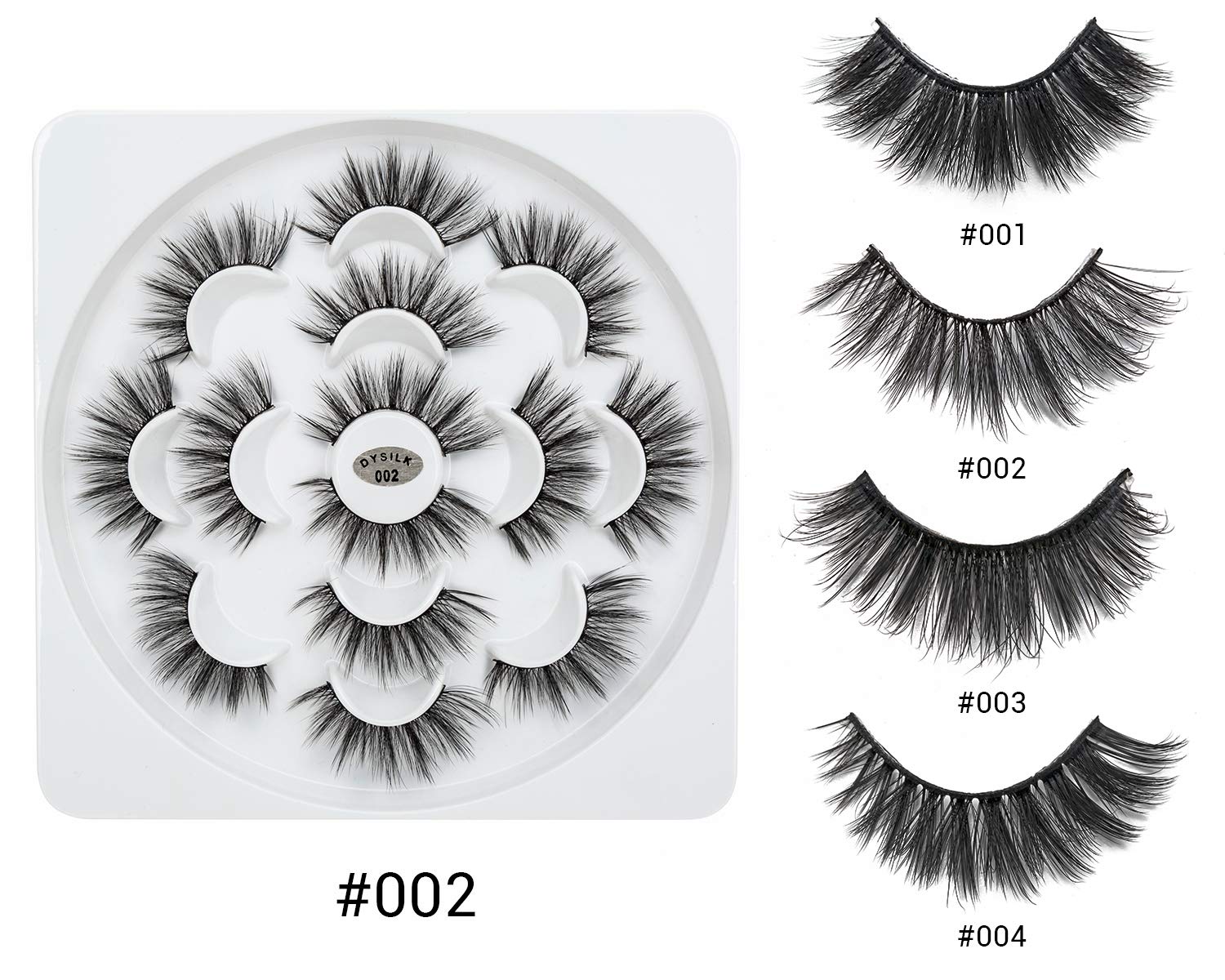 DYSILK 7 Pairs False Eyelashes 3D Fake Eyelashes Dramatic Look Eyelashes Makeup Long Handmade Soft Thick Lashes Extension Fluffy Resuable Black