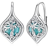 Genuine Turquoise Earrings for Women 925 Sterling Silver Tree of Life Earrings Vintage Boho Leverback Earrings Nature Real Turquoise Jewelry for Women