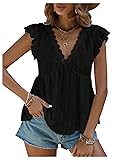 SweatyRocks Women's Lace Trimmed V Neck Ruffled