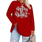 Plus Size Christmas Shirts for Women Merry Christmas Tree Shirt Santa Claus Long Sleeve Xmas Holiday Tops Tees