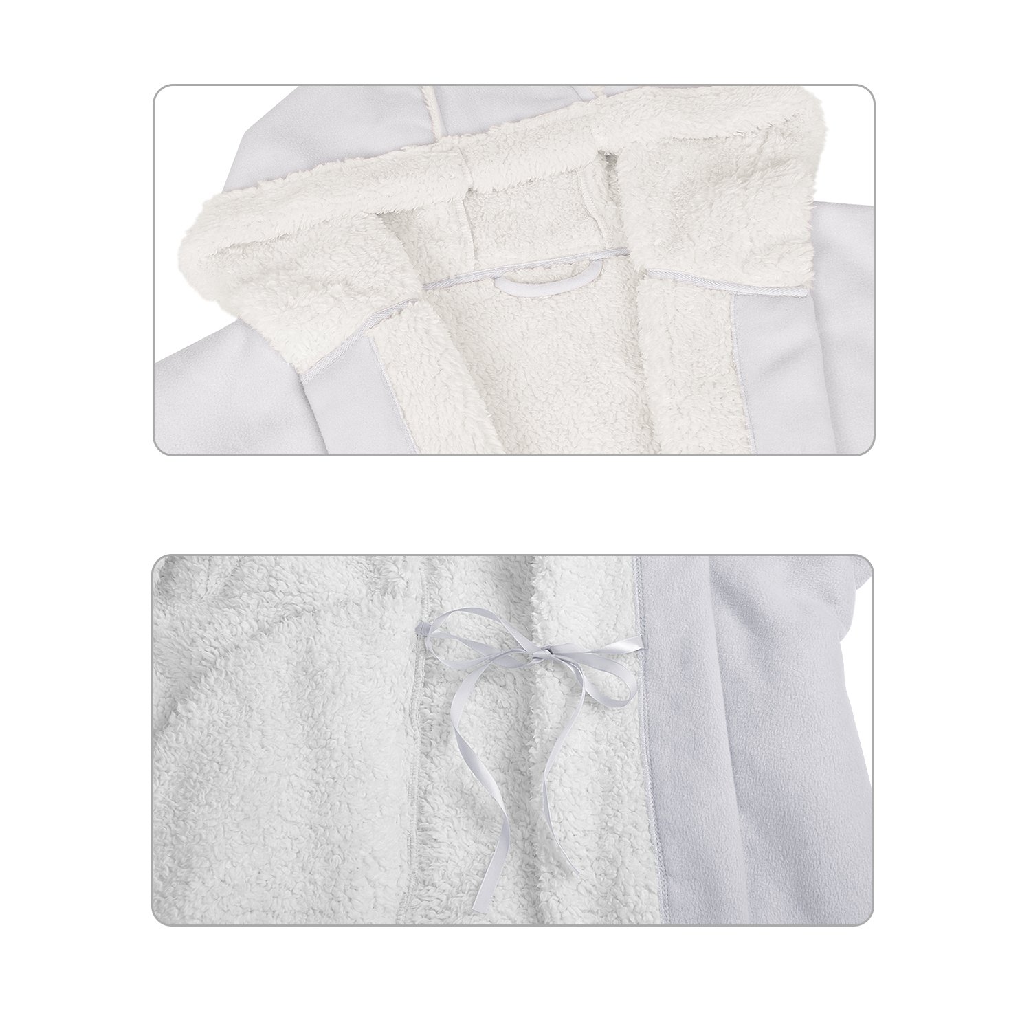 Tirrinia Womens Short Sherpa Robe Plush Hooded Bathrobe With Pockets Pajama Gey