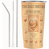 Sister Gift 20oz Insulated Stainless Steel Tumbler with Lid, Vintage Newspaper Style Travel Coffee Cup — Birthday Gift for Sister, Soul Sis Friendship Present