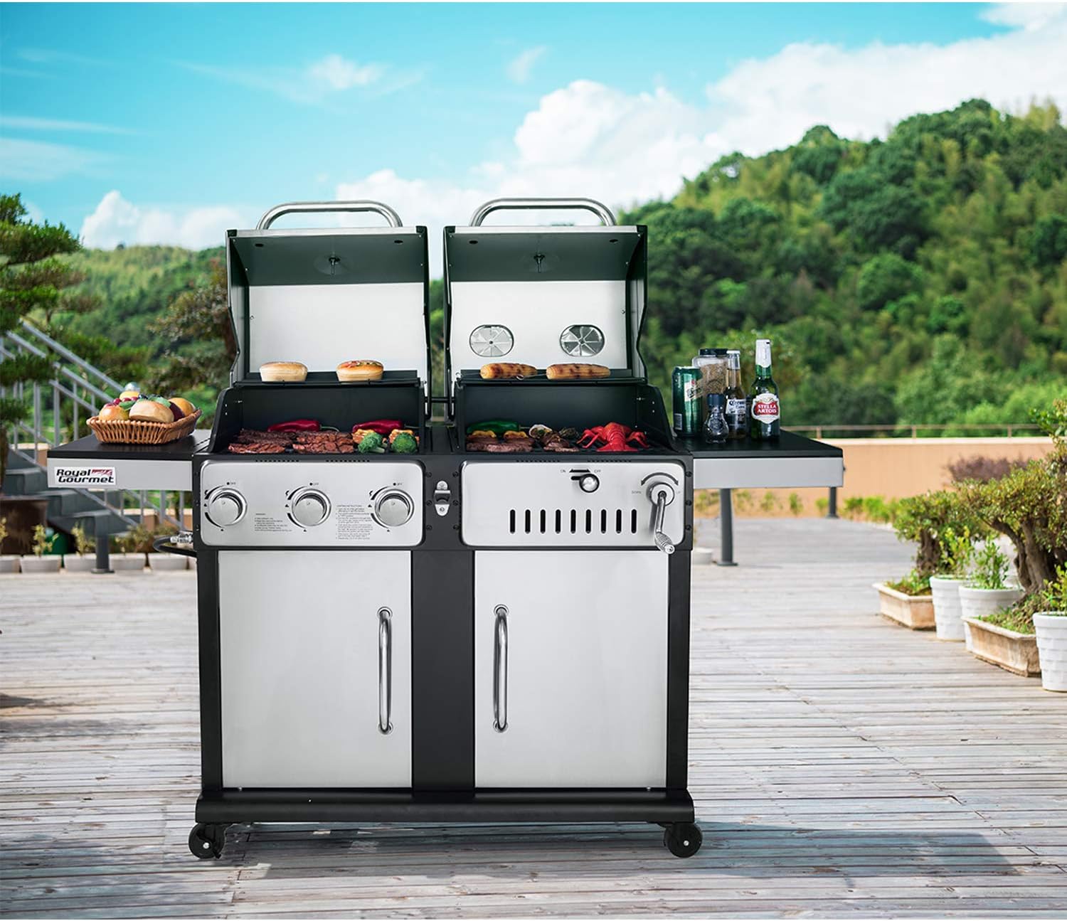 review Royal Gourmet ZH3003S 3-Burner Gas and Charcoal Grill, Combo, 27000-BTU, Stainless Steel