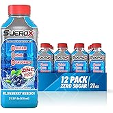 SueroX Sugar Free Sports Drink for Hydration and Recovery, Electrolyte Hydration Drink with 8 Ions, Zero Calorie Sports Drinks, Blueberry Reboot, 21.3 Fl Oz, 12 Count