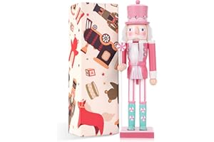 VorFor 12" Christmas Decorations Nutcracker Ornaments,Traditional Wooden Nutcracker Figures Soldier,Festive Collectible Christmas Nutcracker Doll Gift forTable Desktop Fireplace(Pink)