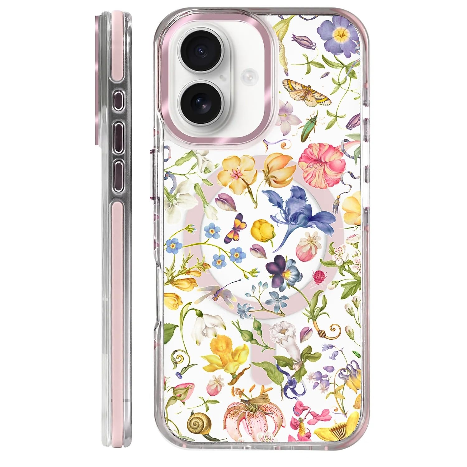 COTAIL Clear Case for iPhone 16, [Magnetic Charging Compatible][Military-Grade Protection][Anti-Yellowing] Shockproof Slim Magnetic Phone Case for iPhone 16, Retro Flowers