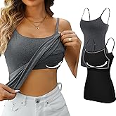 V FOR CITY Women's Shelf Bra Camisole Tops Adjustable Spaghetti Strap Cami Tank Cotton Undershirts 2 Pack