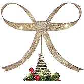 Yhthoha Large Metal Bow Christmas Tree Topper,9.4 Inch Glitter Champagne Gold Tree Topper,Champagne Gold Bow Christmas Tree Decorations for Xmas Home Decor Holiday Party Indoor Outdoor Shop Office
