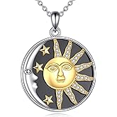 JBAERD Sun and Moon Necklace Sterling Silver Black Agate Sun Moon Star Pendant Couples Jewelry Gifts for Women
