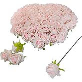 ARTIFIPLANT Fake Light Pink Flower Heads for Craft,2.5'' Light Pink Rose Heads Artificial Flowers,54 Pcs Silk Rose Heads Bulk,Satin Rose Heads with Stems for DIY Flower Well,Crafts Bouquest