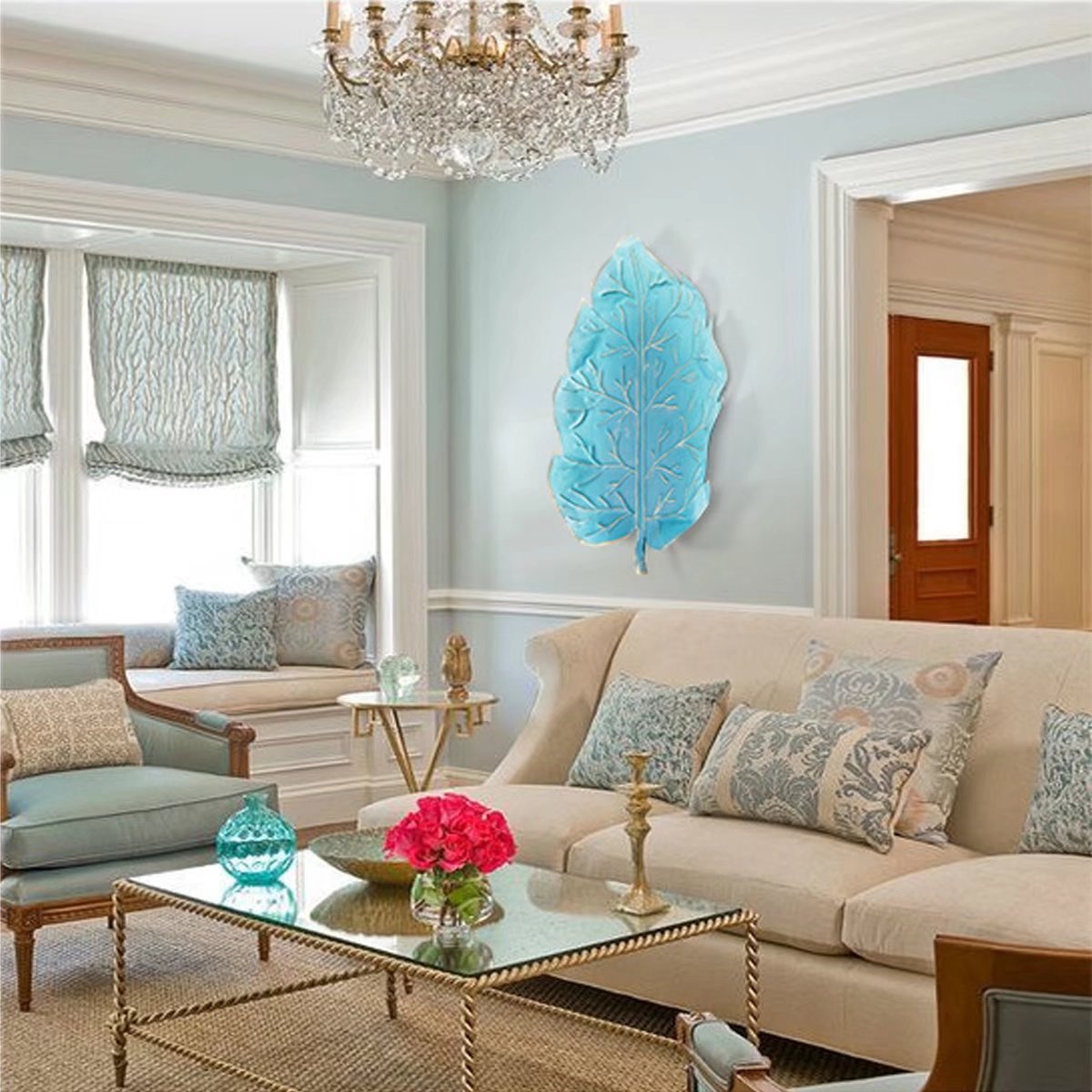 壁アート 壁飾り おしゃれ 植物 アート 玄関 贈り物 ウォールデコ 葉 アンティーク ディスプレイ ブルー 子ども部屋 アイアン 壁面装飾 インテリア 芭蕉 プレゼント 壁掛け B071nt9jds幅43cm 高さ58cm 壁インテリア デザイン デザイン小物 が大特価 Rumble Media