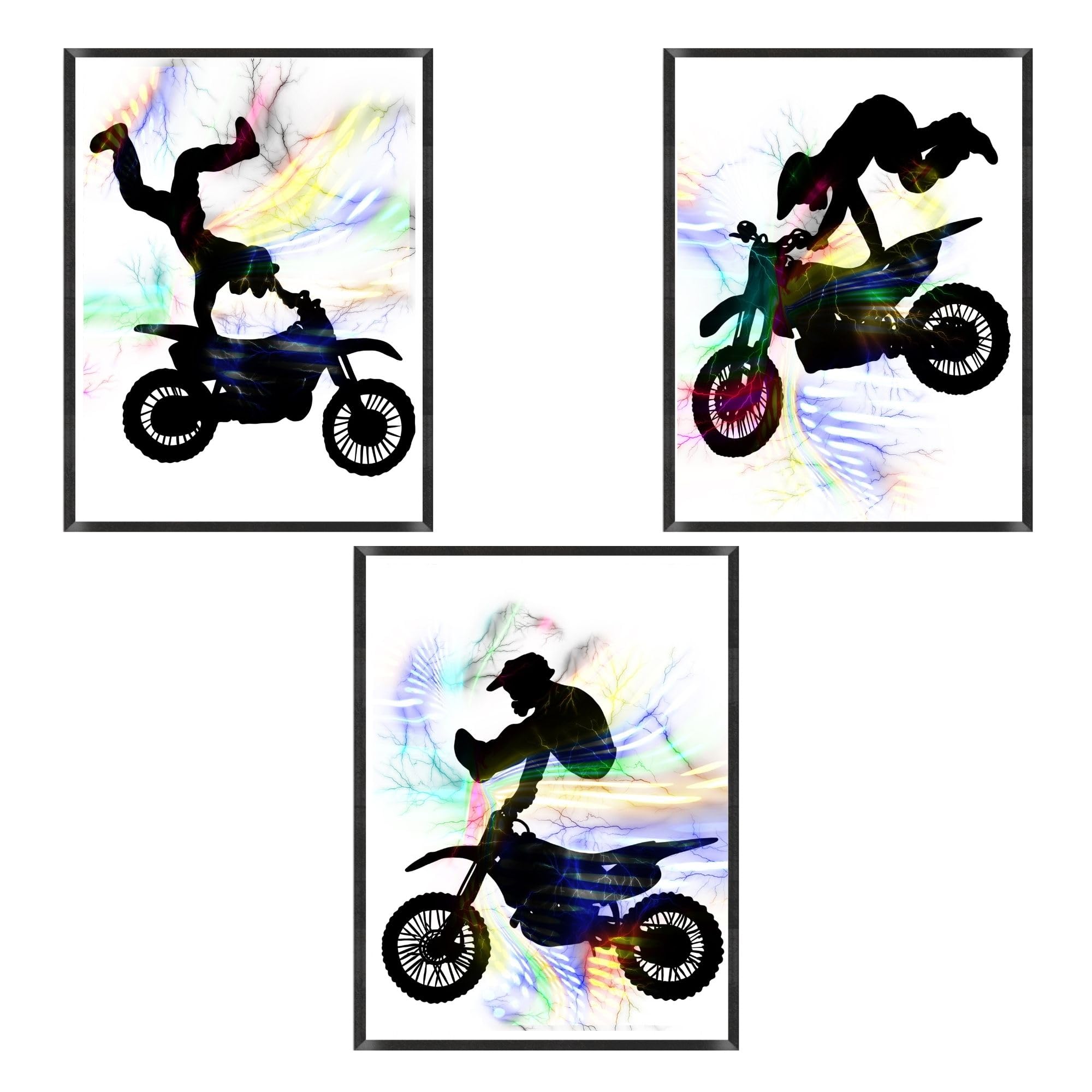 Motocross Wall Art Prints | Framed Motocross Posters | Motocross Room Decor For Men Kids Teenagers | Motocross Poster Set of 3 For Bedroom Man Cave, Motocross Wall Decor (A2) (A4)