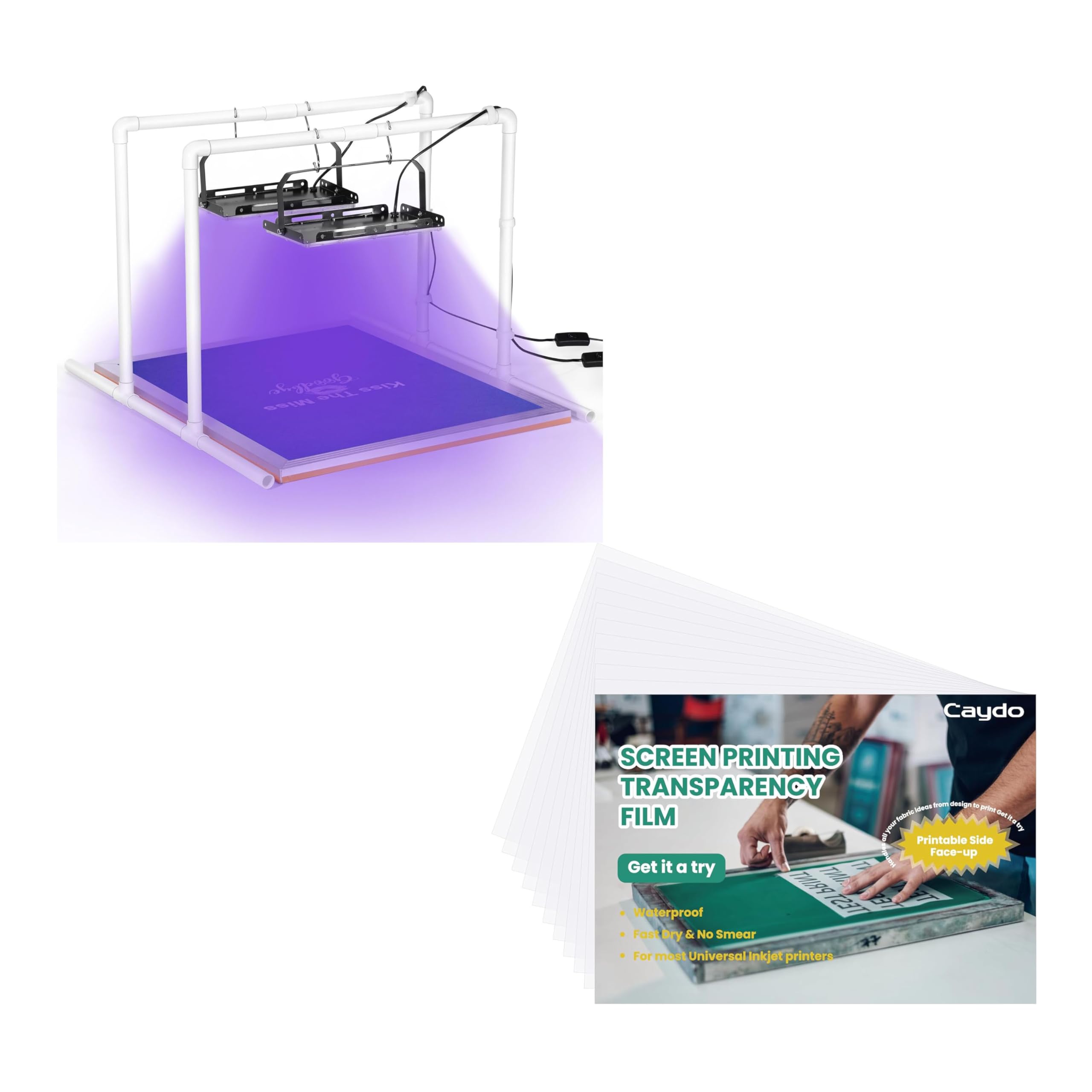 Photo 1 of *UNTESTED*
Caydo 2PCS 50W LED UV Screen Printing Light Exposure Unit with 8.5 x 11 Inch A4 Transparent Film for Screen Printing, 30 Sheets Waterproof Inkjet Transparency Film for Standard Inkjet Printer, Quick D