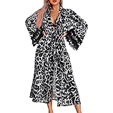 ChiaoLezhee Women's Sexy Leopard Long Robe, Tiered Ruffle Sheer Mesh Kimono Dressing Gown Boudoir Shoot