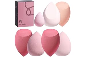Makeup Sponge Set BS-MALL with Storage Case 7 Pcs for Liquid, Cream, and Powder,SAVE Foundation with 1 Mini Makeup Sponge For Travel Daily Use (A-Pink）