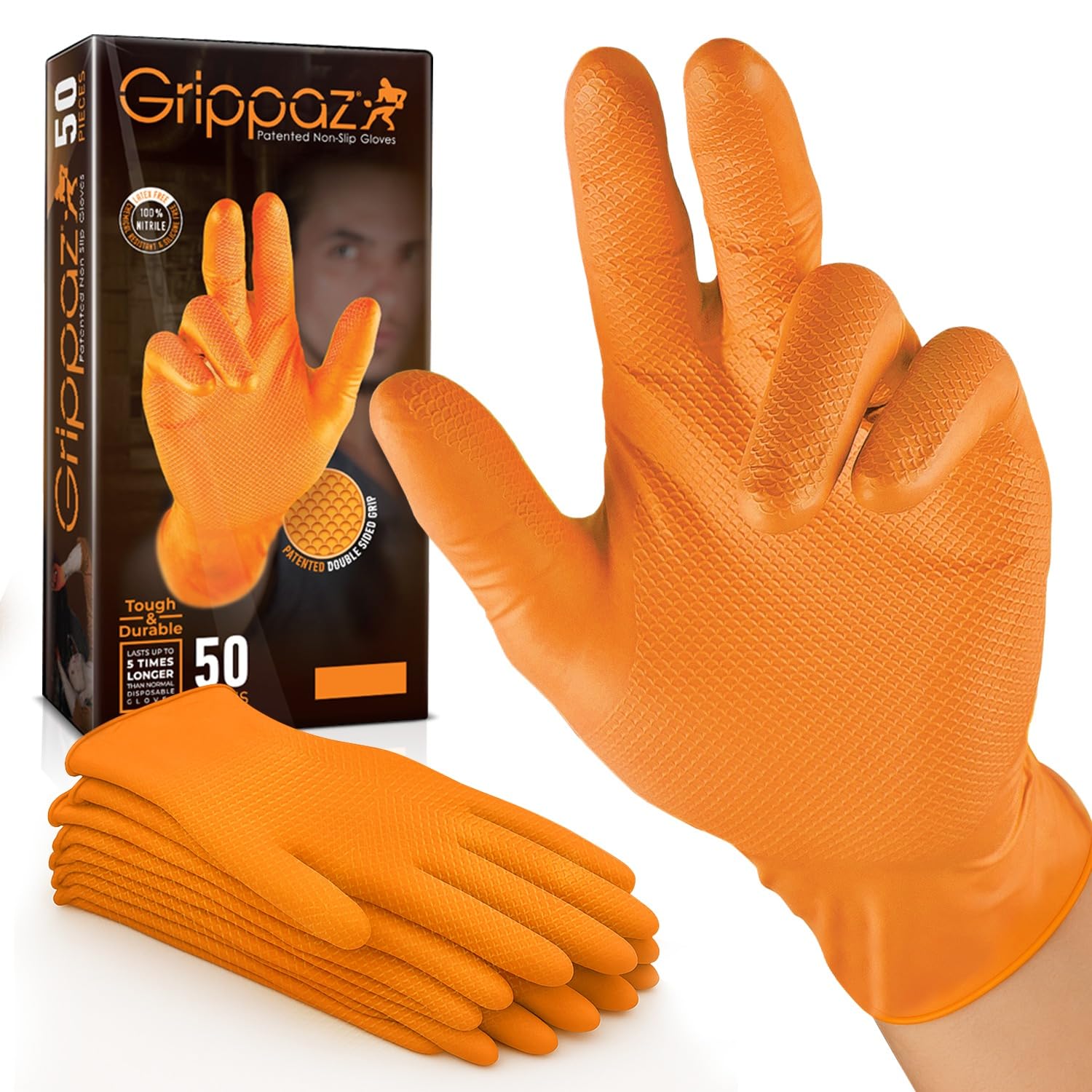 RAP Gloves (Pack of 50 Grippaz Nitrile Gloves Working Gloves Extremely Robust Non - Slip Ideal for Workshops Mechanics Industry Rubber Disposable Gloves (Orange, M)