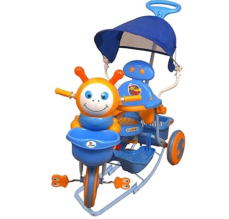 Sunbaby 2 in 1 Cute Baby Tricycle with Rocking Chair Feature and Lights,Horns Parental Control Safety Bars Cycle for Kids (Age 2-6 Years)-Blue
