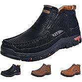 GEEZXWSL Men's Mid-top Outdoor Chukka Boots,Vintage Hand-Stitching Leather Arch Support Non-Slip Slip On Hiking Casual Shoes