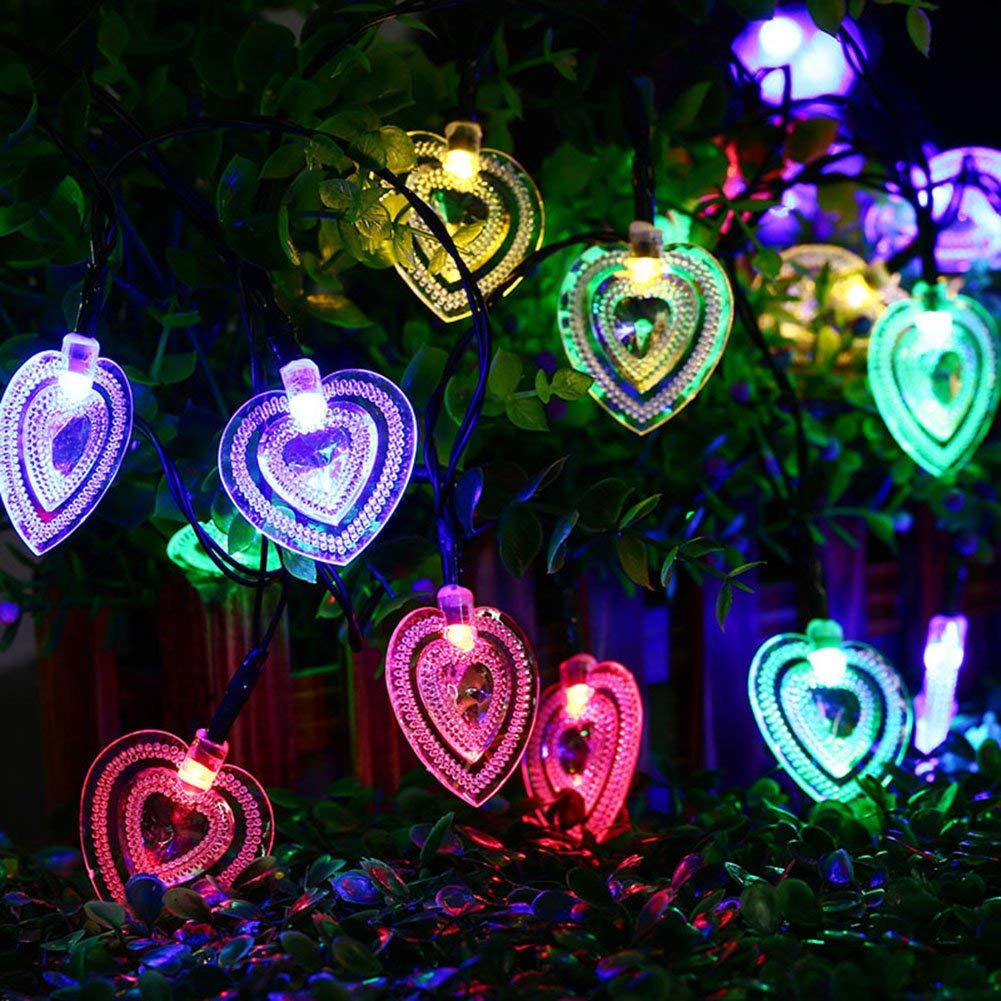 KINGCOO Solar Heart String Lights, Waterproof 20LED Solar Heart-Shaped String Lights for Home Outdoor Garden Christmas Wedding Party Valentine's Day Ambiance Lighting Decoration (Multicolor)