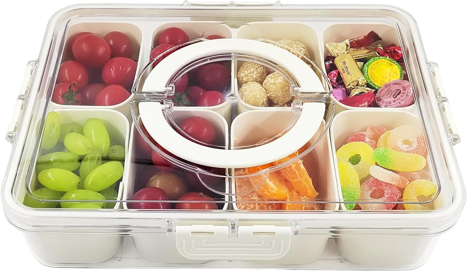 Maxricus Snack Box Trays with Compartments - 8 Removable Compartment Box for Parties, Snack Box for Plane Travel Party Cinema,Veggie Tray Fruit Tray Candy Organizer for Fridge (8 Compartments)