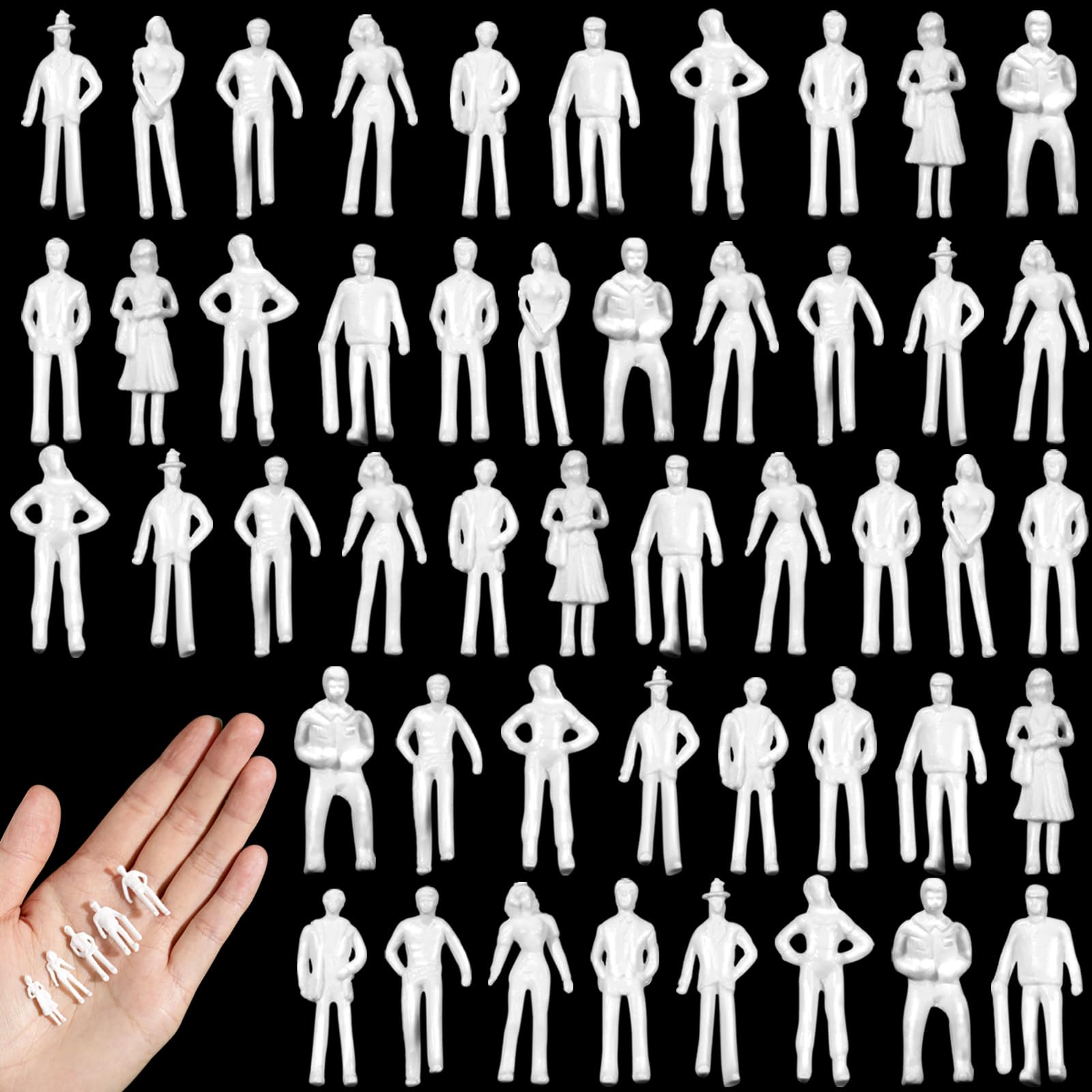 Namalu 50 Pcs, 1: 75 Scale 0.98 Inch White Unpainted Mini People Figures Miniature People for Model Trains Architectural Standing and Sitting Mini Diorama Figures for Architectural Project