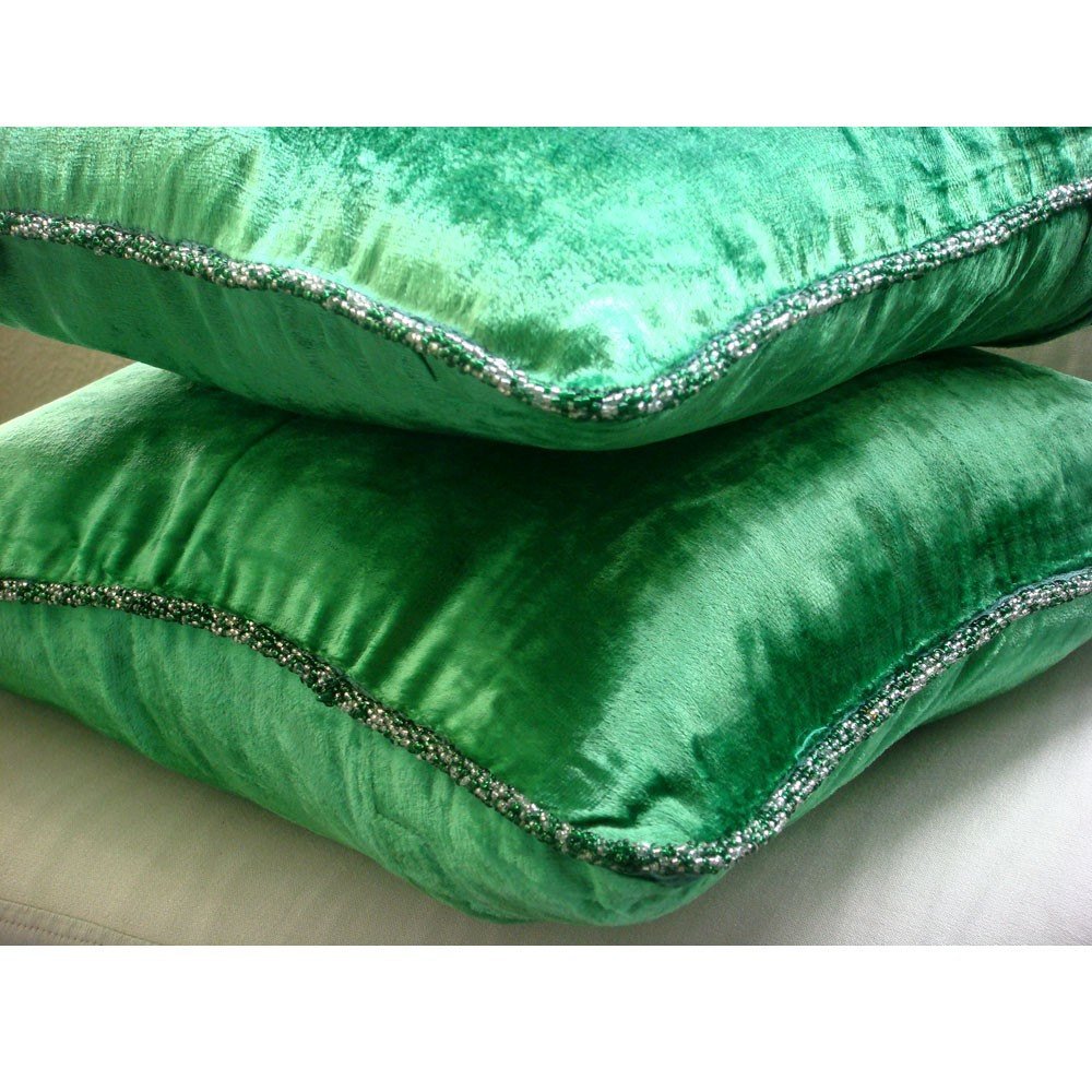 Green Shimmer 45x45 cm Square Decorative Throw Emerald Green Velvet Cushion Covers with