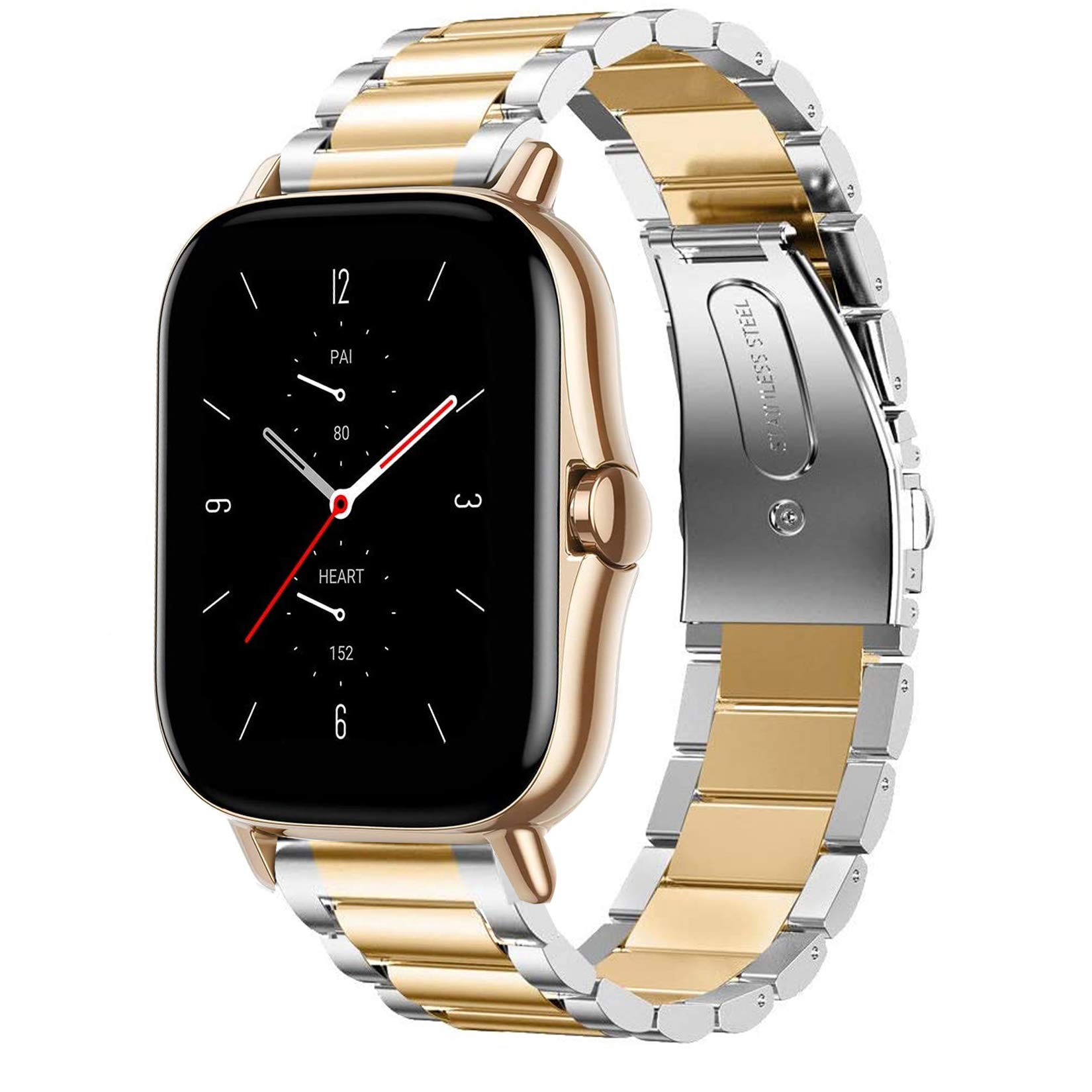 Giaogor Compatible for Amazfit GTS 2 Mini Band, Quick Release Stainless Steel Metal Replacement Straps Compatible with Amazfit GTS 2 / GTS 2 Mini Smartwatch (Silver-Gold)