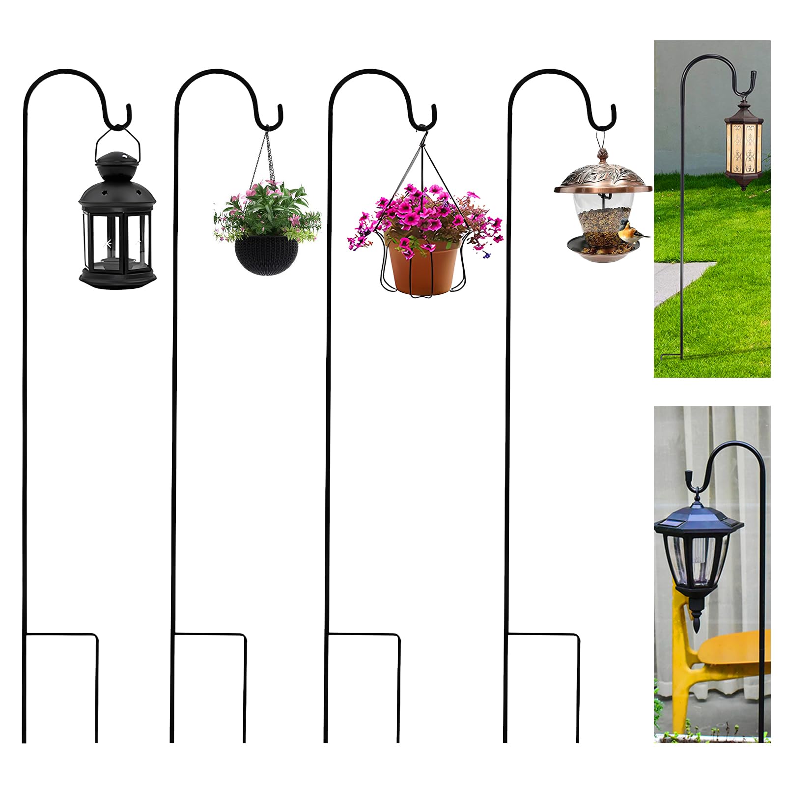 Editbar Pack of 4 Garden Shepherd Hooks, Shepherd Hooks, Plant Hangers, Metal Garden Stake with Hooks, 100 cm Lantern Holder, Shepherd Hooks for Solar Lights, Plant Baskets, Lanterns, Bird Houses
