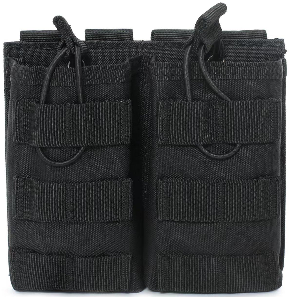 YONCONO Double/Triple Mag Pouch, Open-Top Molle Tactical Airsoft Magazine Holder with Bungee Straps for M4 M14 M16 G36 AR15 Magazines (Double-Black)