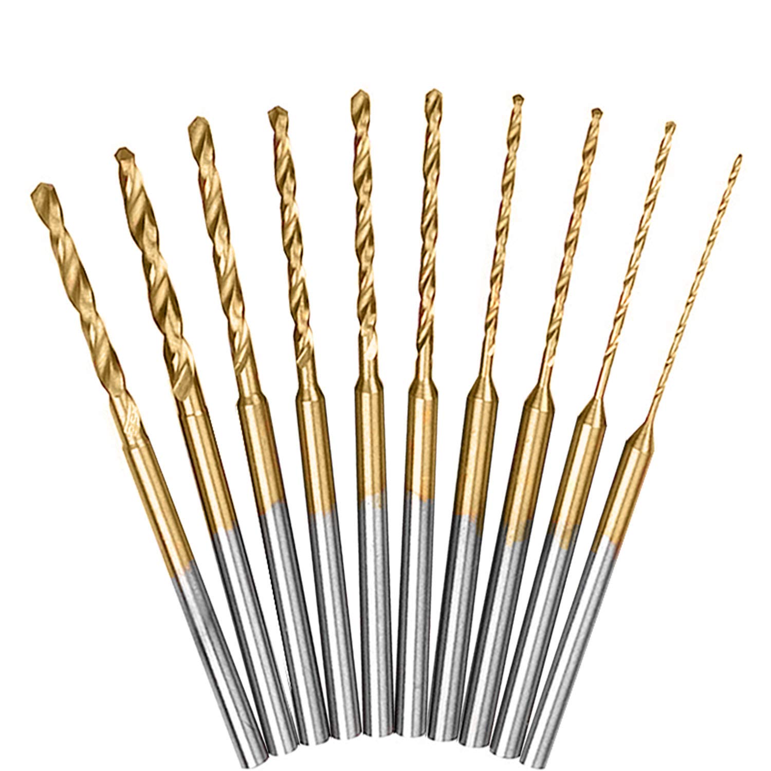 Mini Twist Drill Bits Set - 10Pcs 0.6mm-2.2mm Micro Wood Drill Bit 2.35 Shank Titanium Coated HSS Engraving Drill Bits Hole Drilling Tool for DIY Resin, Beads, Jewelry (10)