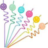 Newtay 24 Pack Pastel Smile Reusable Straw Set One Happy Dude Birthday Smile Face Party Decorations Pastel Party Favor Preppy, Bachelorette, Baby Shower Supplies