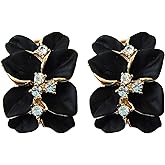 Navachi 18k Gold Plated White Crystal colorful Enamel Leaves Flower Omega Back Earrings
