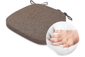 KGPLOME Chair Cushion with Ties for Dining Chairs - Memory Foam Non Slip Kitchen Chair Pad and Dining Seat Cushion with Machine Washable Cover [16.5 x 16.2 Inches] - Brown