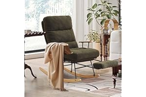 BOSTANA 24" W Teddy Gliding Rocking Chair with Retractable Footrest & High Back,Adjustable Back Angle for Baby Nursery Rocker for Living Room & Bedroom