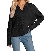 Amzdora Womens Oversized Cable Knit Sweater Fall Fashion 2026 Lapel V Neck Chunky Pullover Tops Causal Winter Outfits