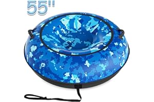 Toffos 55" Snow Tube with Premium Nylon Cover, Heavy Duty Snow Sled for Kids and Adults with Thickened Bottom, Inflatable Cold Resistance Sledding Toboggan Winter Outdoor Skiing Fun Toys