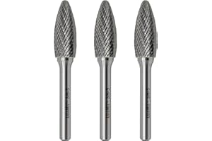 LU&MN SH-5 Tungsten Carbide Burr Rotary File Flame Shape Double Cut (1/2” Cutter Dia X 1-1/4”Cutter Length) with 1/4'' Shank Dia,3PCS