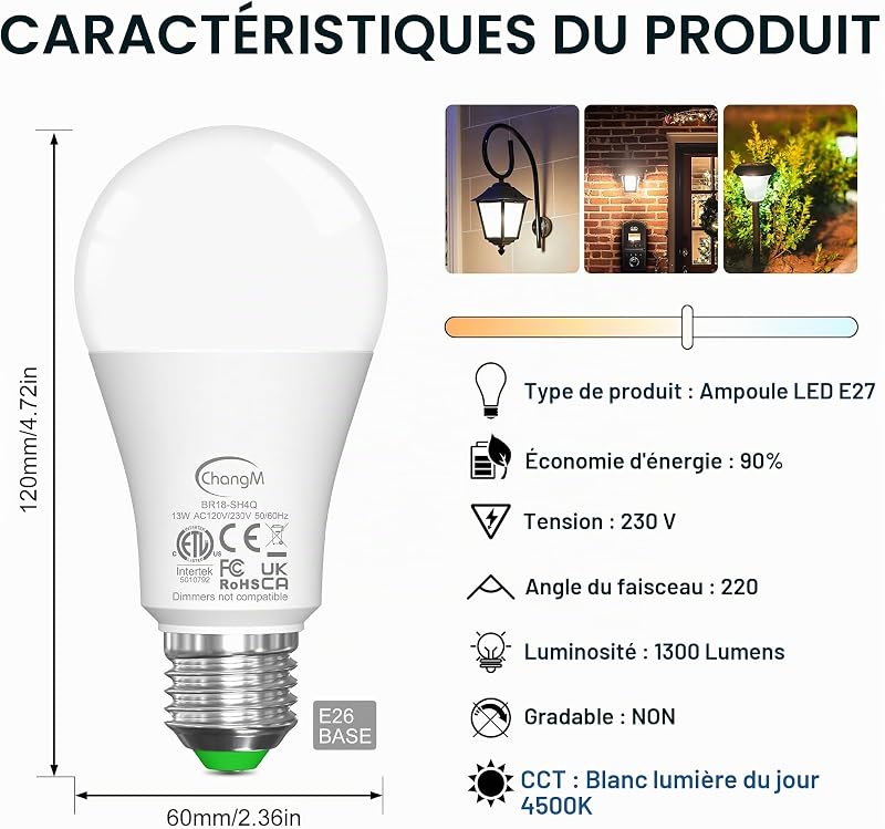 12W Ampoule LED crépusculaire E27, Blanc Neutre 4500K, Lot de 2 — photo 7 sur 8
